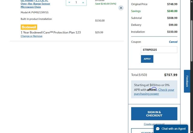 GE Appliances checkout page showing GE Appliances coupon code box | Screenshot taken by SimplyCodes community member on Jul 9, 2025