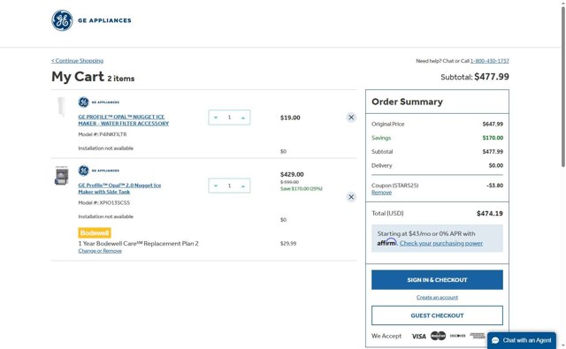 GE Appliances checkout page showing GE Appliances coupon code box | Screenshot taken by SimplyCodes community member on Jul 9, 2025