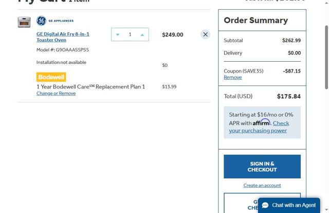 GE Appliances checkout page showing GE Appliances coupon code box | Screenshot taken by SimplyCodes community member on Aug 12, 2025