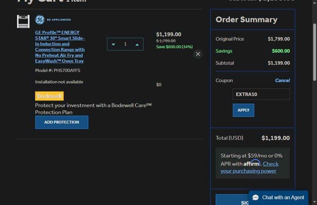 GE Appliances checkout page showing GE Appliances coupon code box | Screenshot taken by SimplyCodes community member on Aug 23, 2025