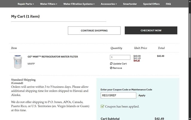 GE Appliance Parts checkout page showing GE Appliance Parts coupon code box | Screenshot taken by SimplyCodes community member on Aug 13, 2025