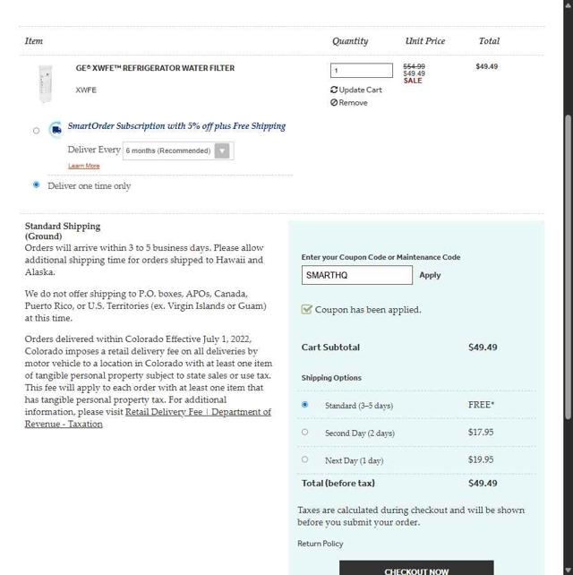 GE Appliance Parts checkout page showing GE Appliance Parts coupon code box | Screenshot taken by SimplyCodes community member on Oct 2, 2025