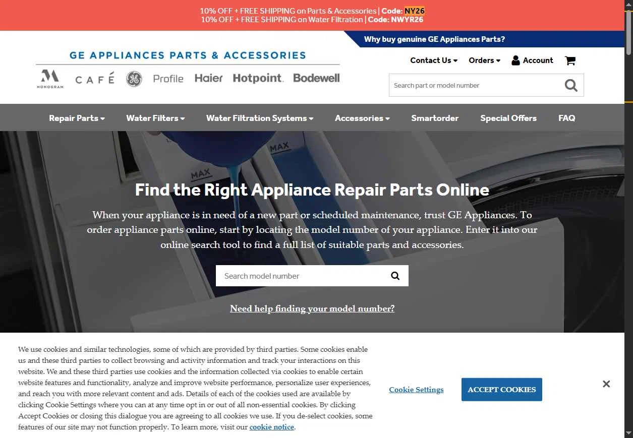 GE Appliance Parts checkout page showing GE Appliance Parts coupon code box | Screenshot taken by SimplyCodes community member on Jan 2, 2026