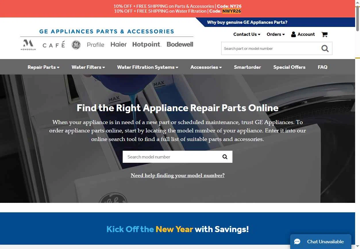 GE Appliance Parts checkout page showing GE Appliance Parts coupon code box | Screenshot taken by SimplyCodes community member on Jan 2, 2026
