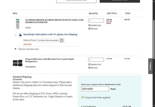GE Appliance Parts checkout page showing GE Appliance Parts coupon code box | Screenshot taken by SimplyCodes community member on Aug 25, 2025