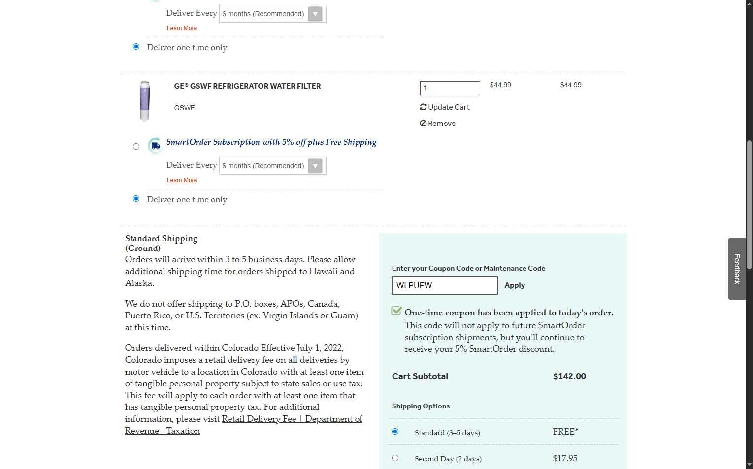 GE Appliance Parts checkout page showing GE Appliance Parts coupon code box | Screenshot taken by SimplyCodes community member on Jan 27, 2026