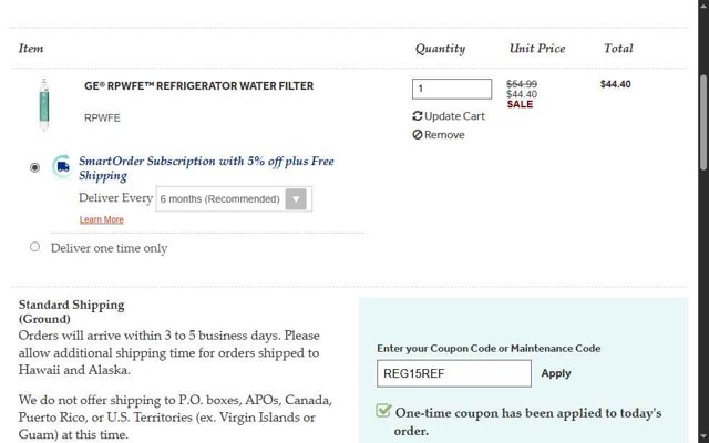 GE Appliance Parts checkout page showing GE Appliance Parts coupon code box | Screenshot taken by SimplyCodes community member on Aug 19, 2025