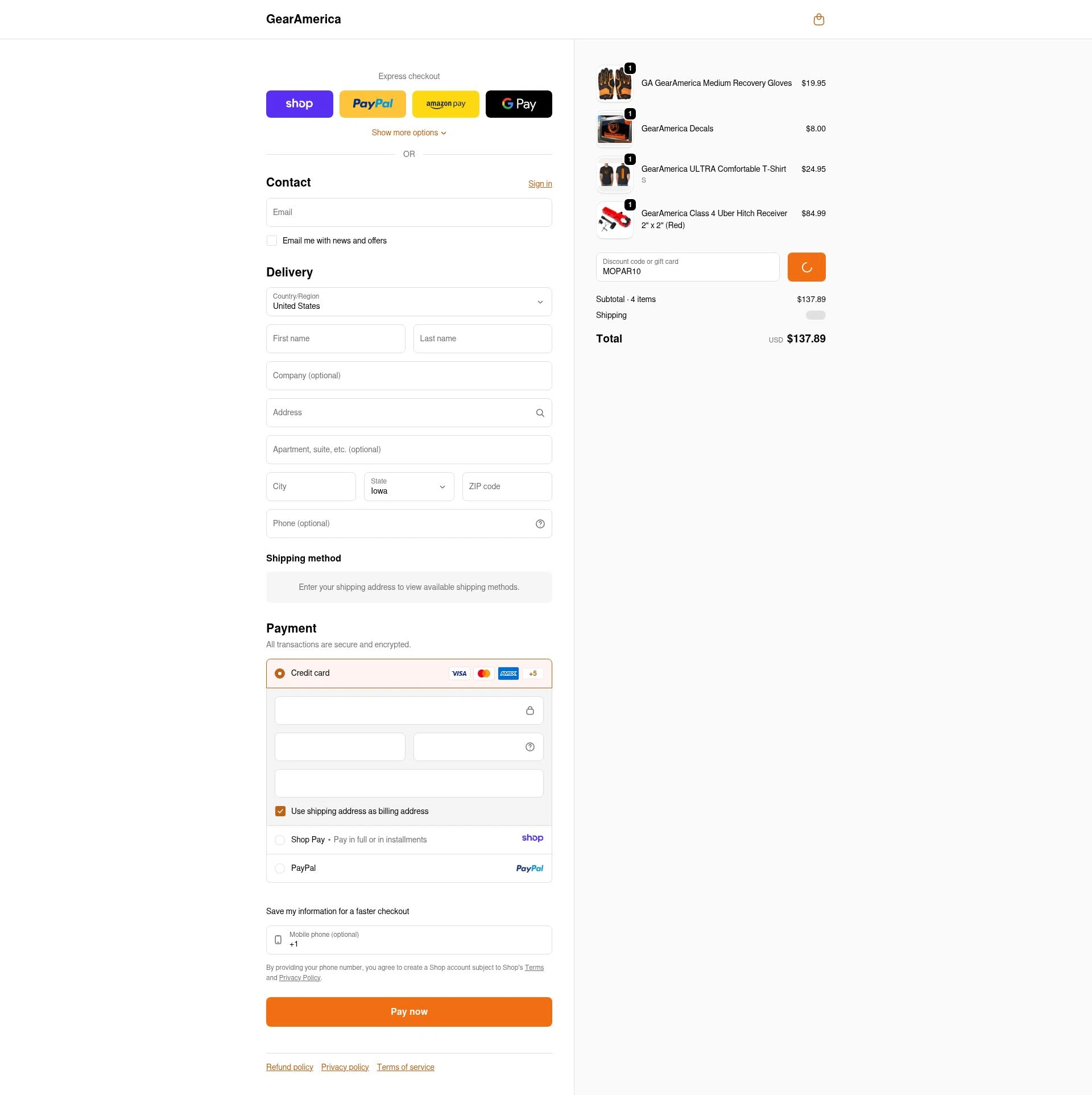 GearAmerica checkout page showing GearAmerica promo code box | Screenshot taken by SimplyCodes community member on Jan 9, 2026