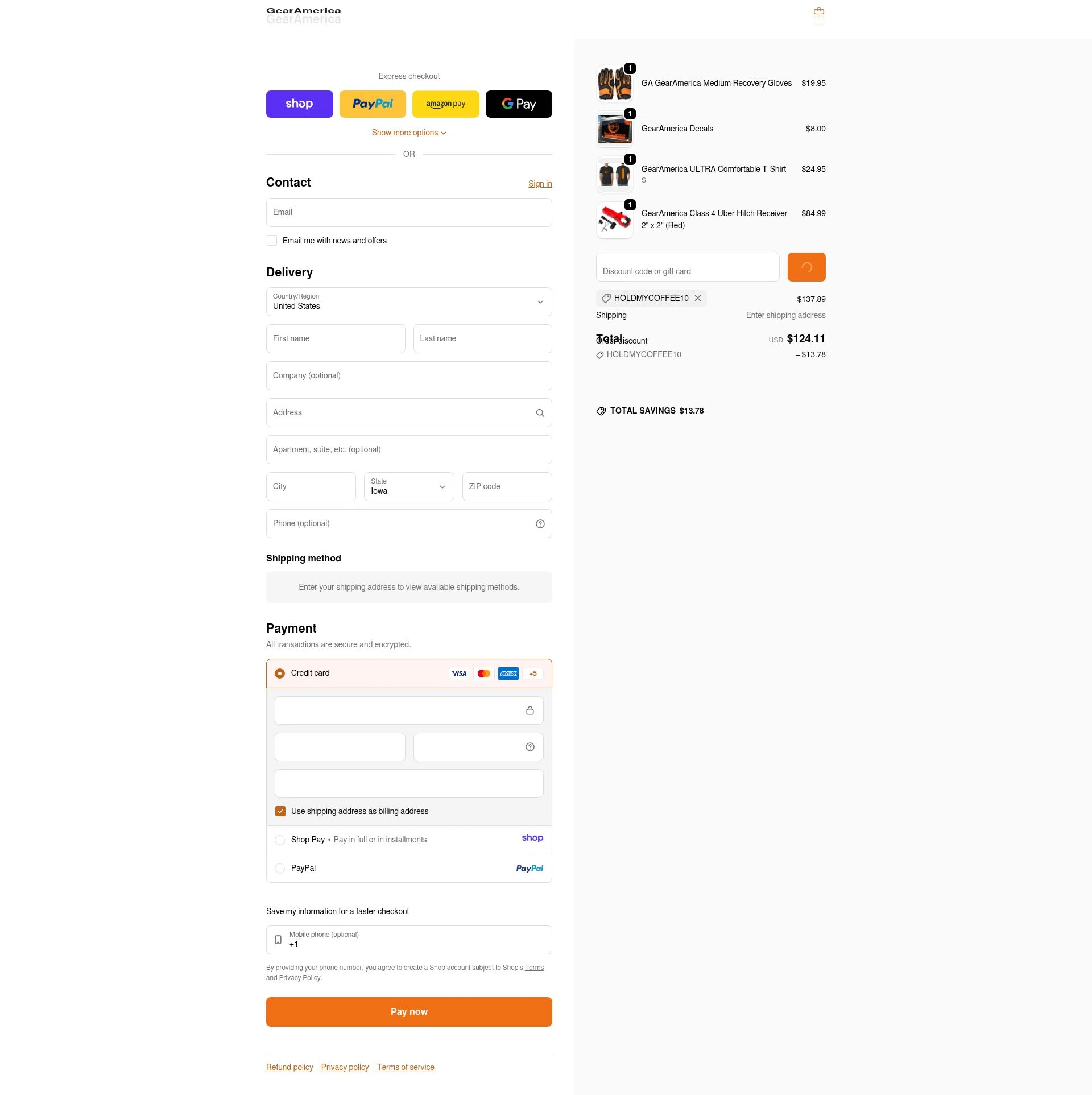 GearAmerica checkout page showing GearAmerica promo code box | Screenshot taken by SimplyCodes community member on Jan 9, 2026