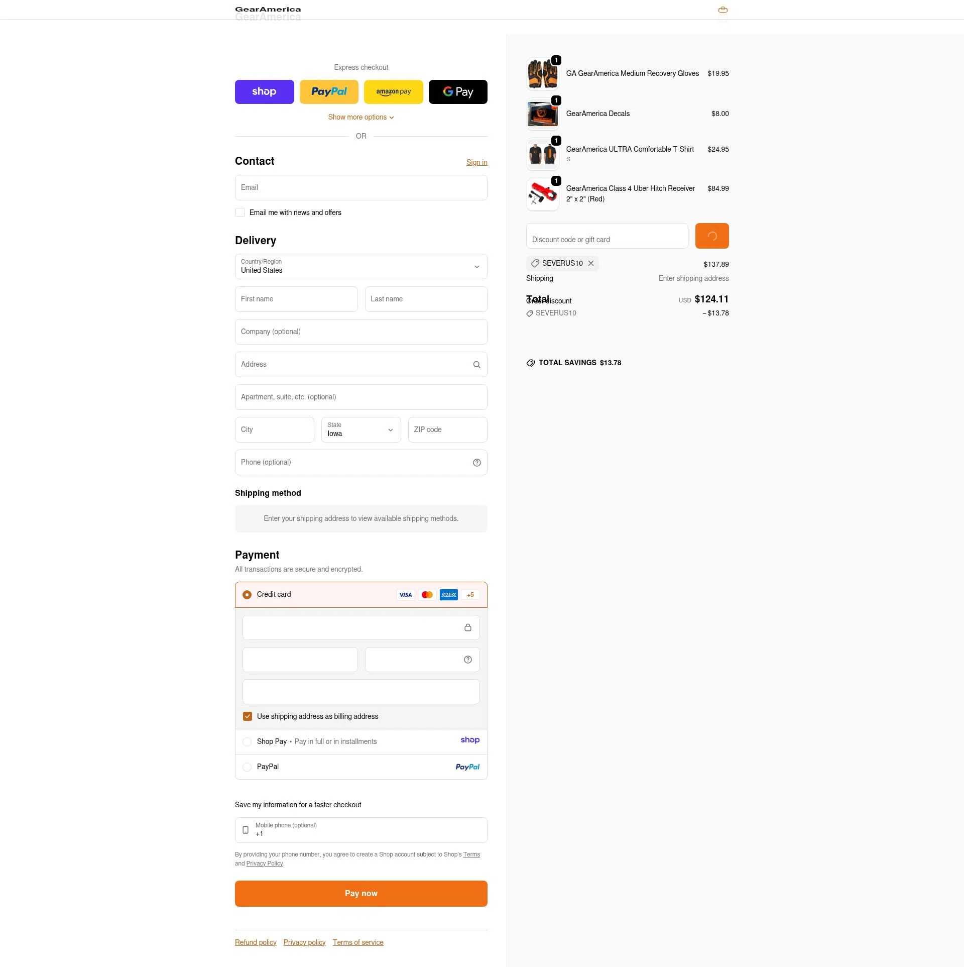 GearAmerica checkout page showing GearAmerica promo code box | Screenshot taken by SimplyCodes community member on Jan 9, 2026