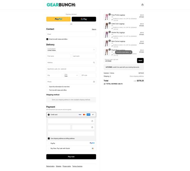 GearBunch checkout page showing GearBunch promo code box | Screenshot taken by SimplyCodes community member on Sep 12, 2025
