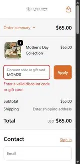MOM20 coupon verification screenshot