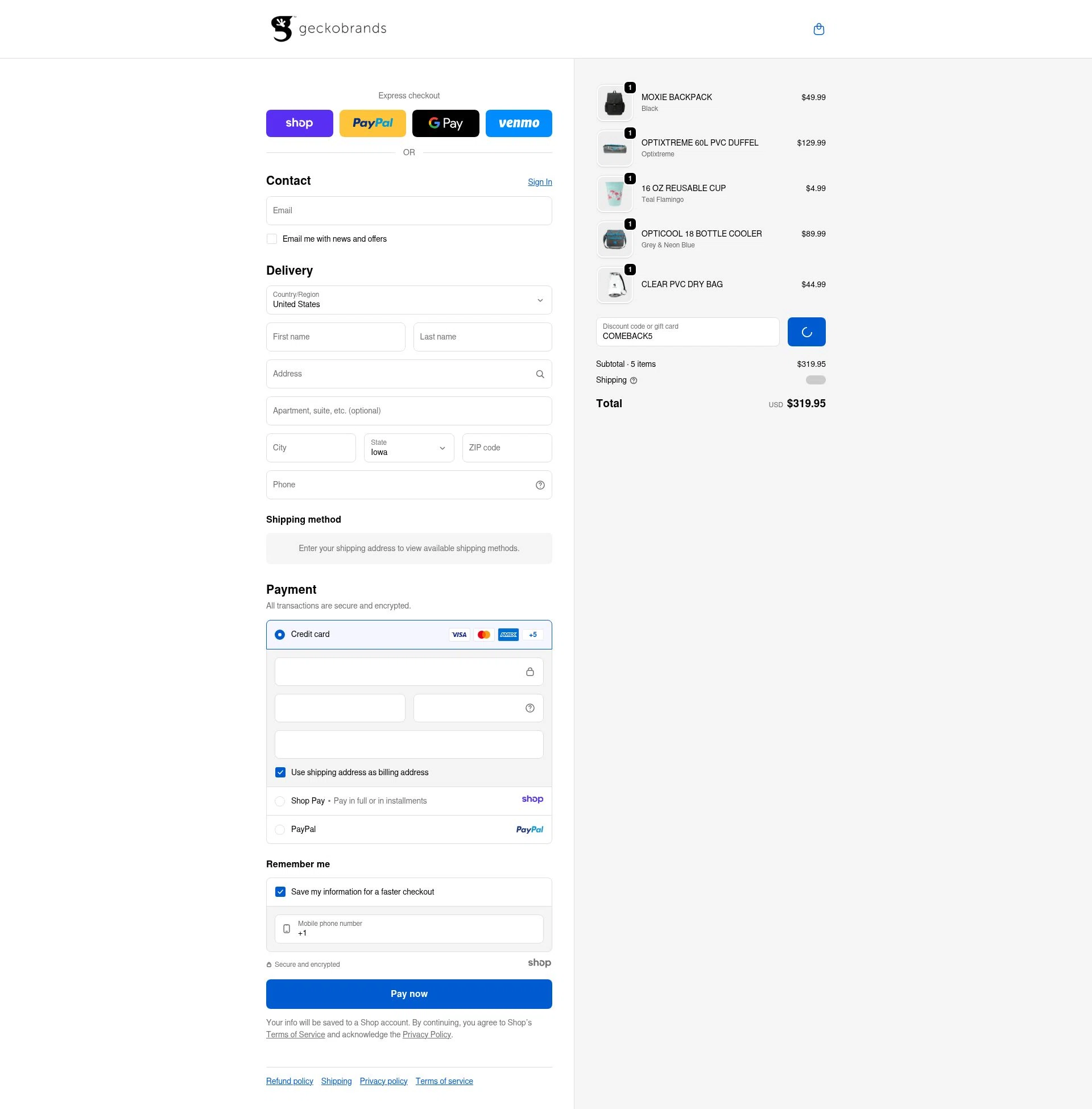 Geckobrands checkout page showing Geckobrands promo code box | Screenshot taken by SimplyCodes community member on Dec 31, 2025