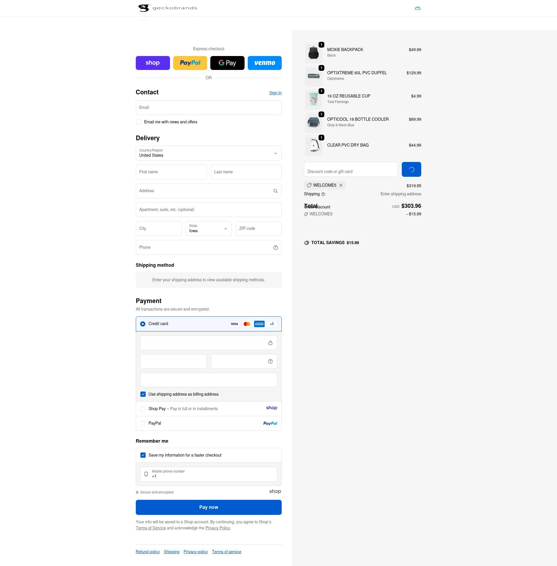 Geckobrands checkout page showing Geckobrands promo code box | Screenshot taken by SimplyCodes community member on Dec 31, 2025