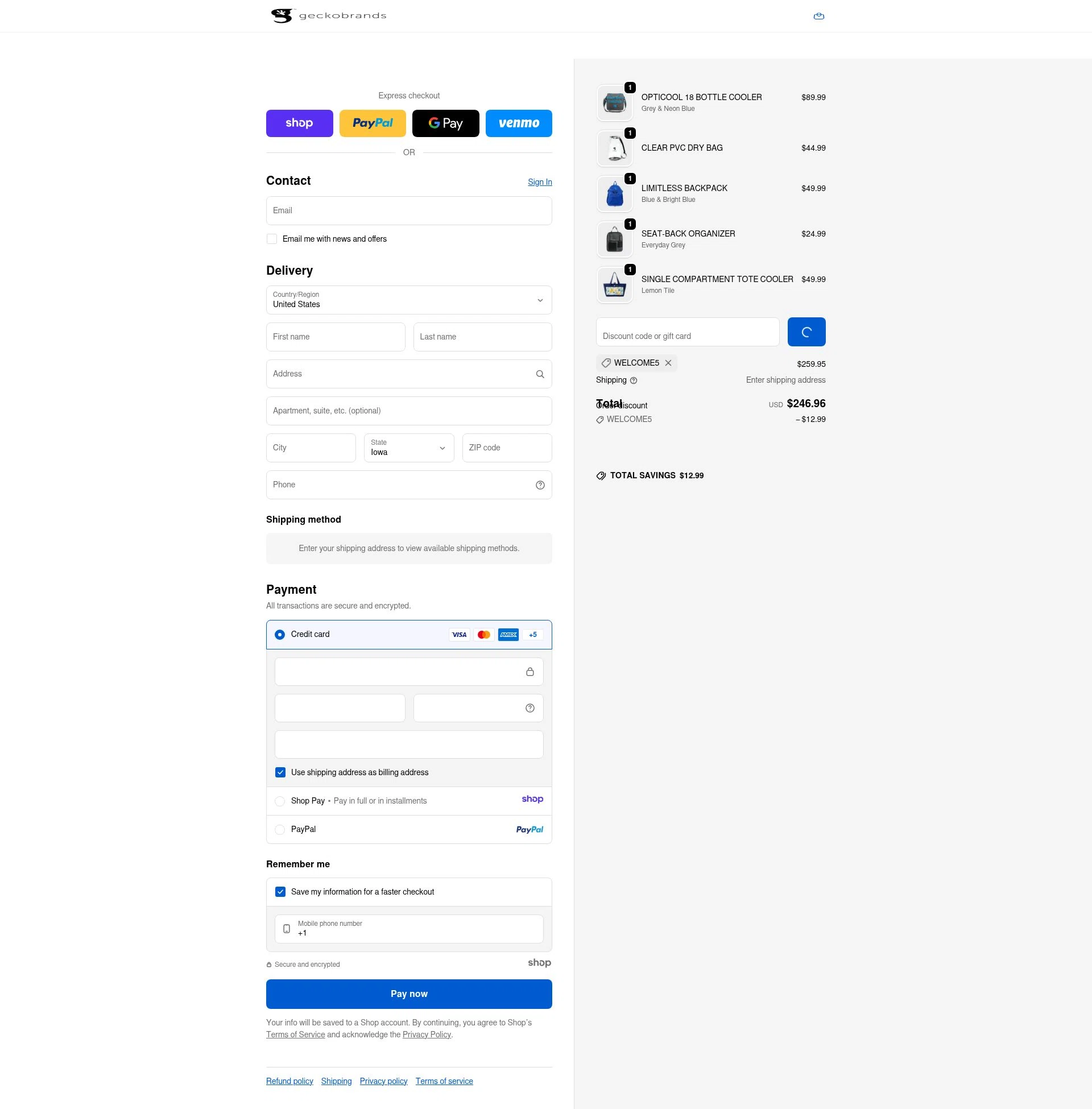 Geckobrands checkout page showing Geckobrands promo code box | Screenshot taken by SimplyCodes community member on Dec 21, 2025