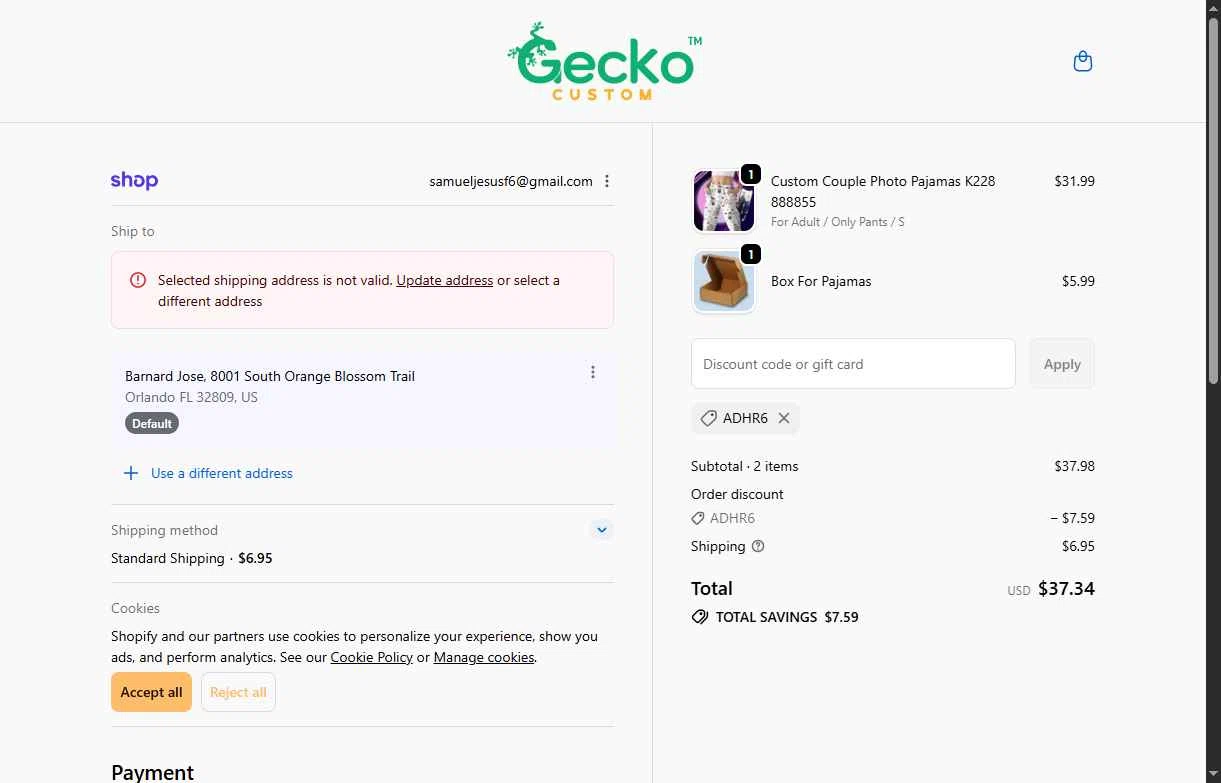 GeckoCustom checkout page showing GeckoCustom coupon code box | Screenshot taken by SimplyCodes community member on Feb 10, 2026