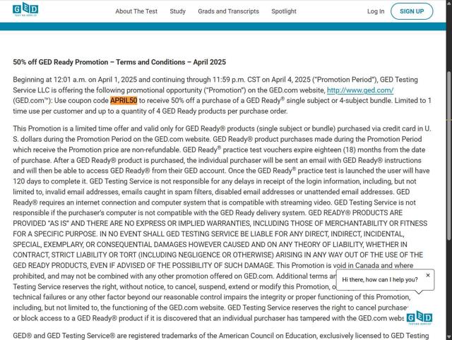 GED checkout page showing GED coupon code box | Screenshot taken by SimplyCodes community member on Sep 1, 2025