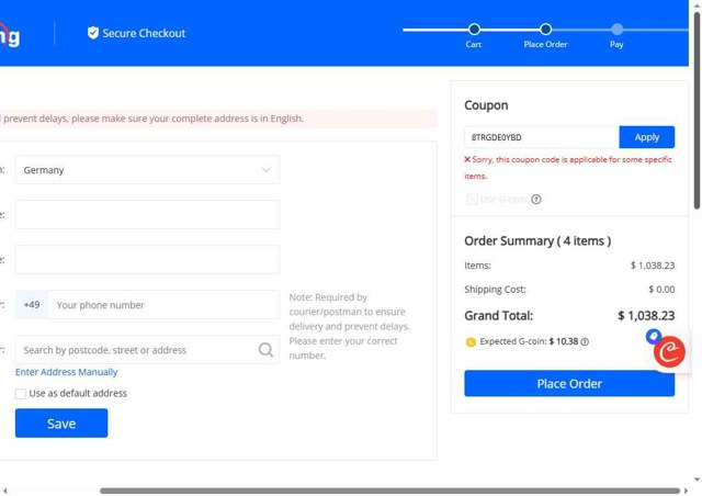GeekBuying checkout page showing GeekBuying promo code box | Screenshot taken by SimplyCodes community member on Aug 28, 2025