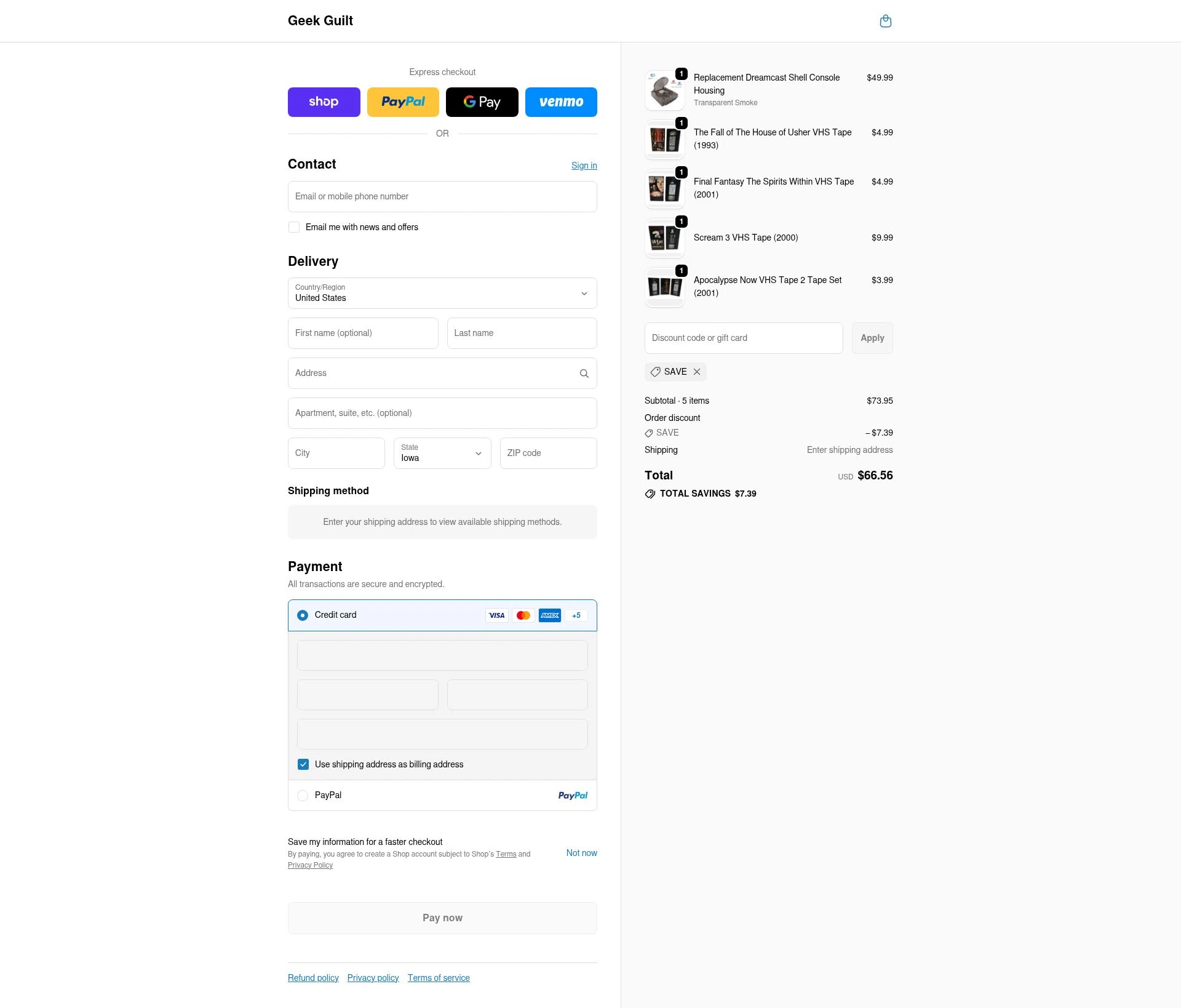 Geek Guilt checkout page showing Geek Guilt promo code box | Screenshot taken by SimplyCodes community member on Feb 18, 2026