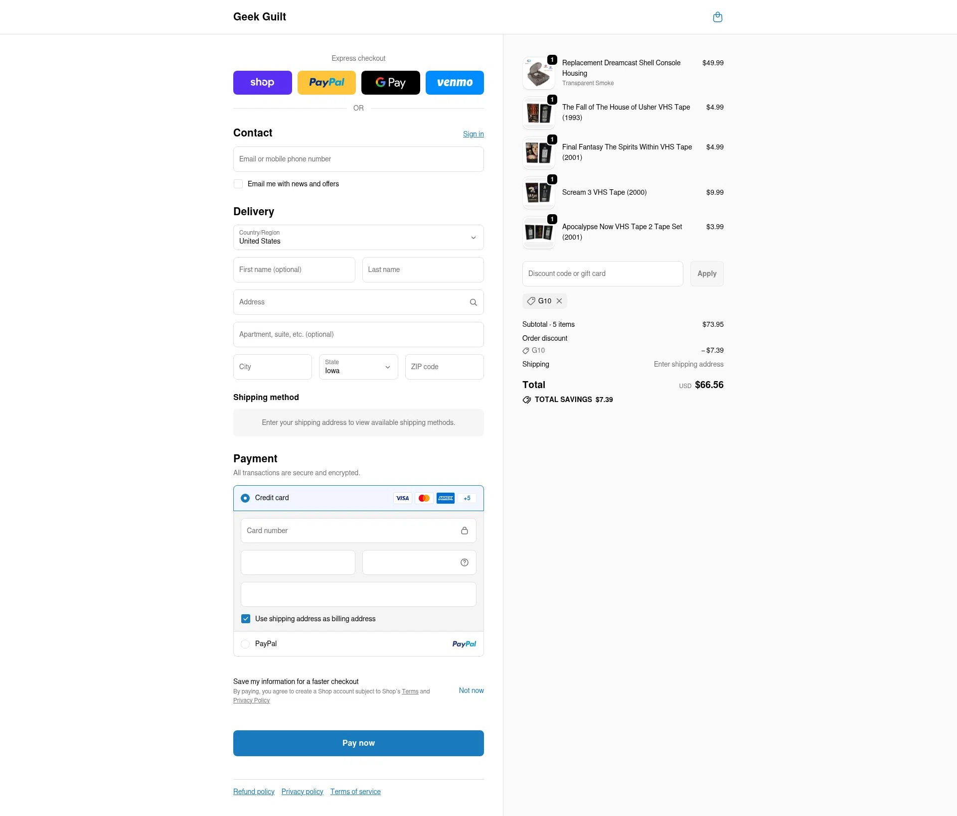Geek Guilt checkout page showing Geek Guilt promo code box | Screenshot taken by SimplyCodes community member on Feb 18, 2026