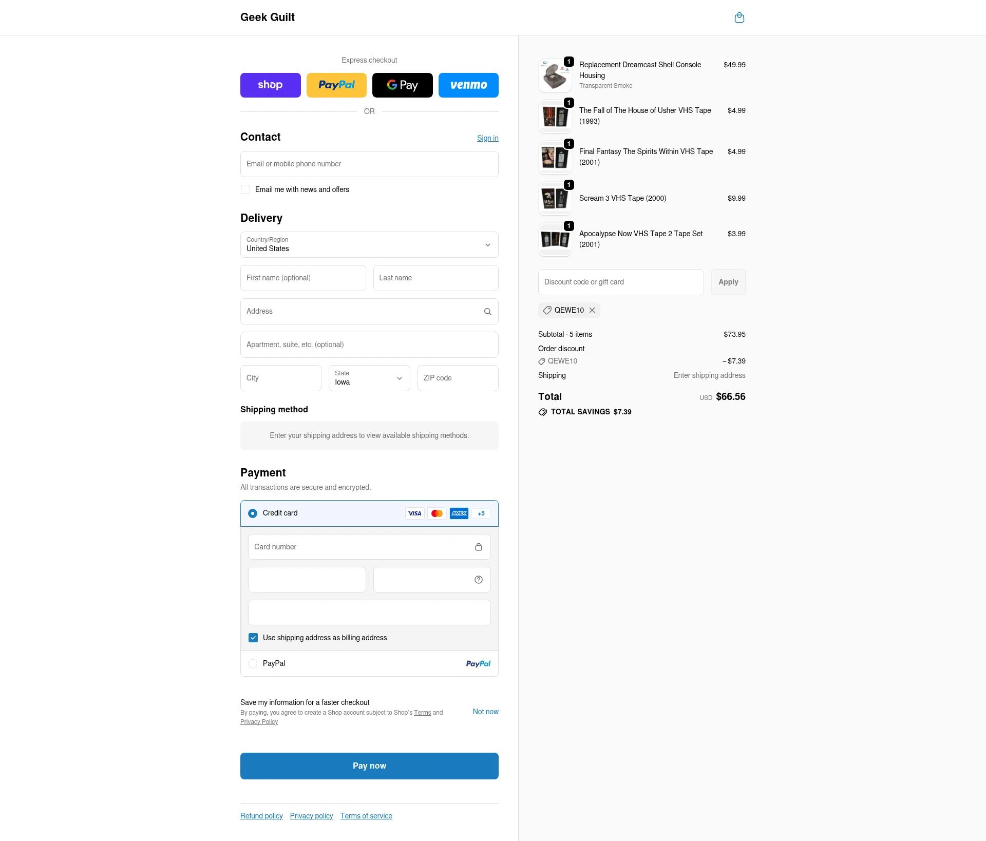 Geek Guilt checkout page showing Geek Guilt promo code box | Screenshot taken by SimplyCodes community member on Feb 18, 2026