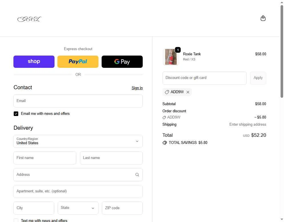 GEEL US checkout page showing GEEL US discount code box | Screenshot taken by SimplyCodes community member on Feb 20, 2026