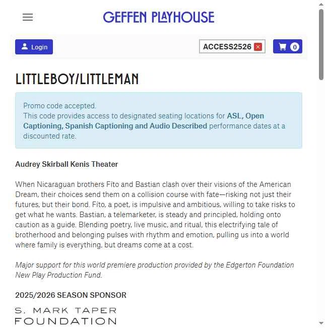 Geffen Playhouse checkout page showing Geffen Playhouse promo code box | Screenshot taken by SimplyCodes community member on Oct 31, 2025