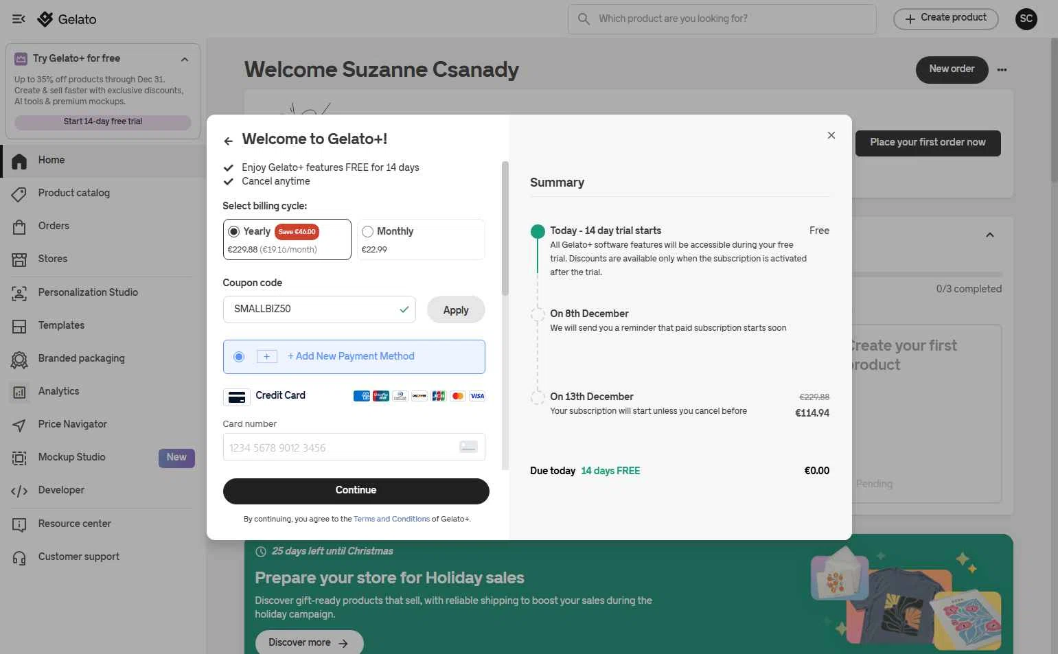 Gelato checkout page showing Gelato discount code box | Screenshot taken by SimplyCodes community member on Nov 30, 2025