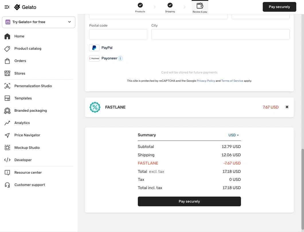 Gelato checkout page showing Gelato discount code box | Screenshot taken by SimplyCodes community member on May 25, 2025