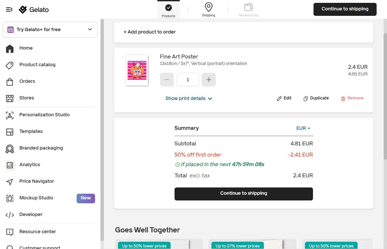 Gelato checkout page showing Gelato discount code box | Screenshot taken by SimplyCodes community member on Sep 6, 2025