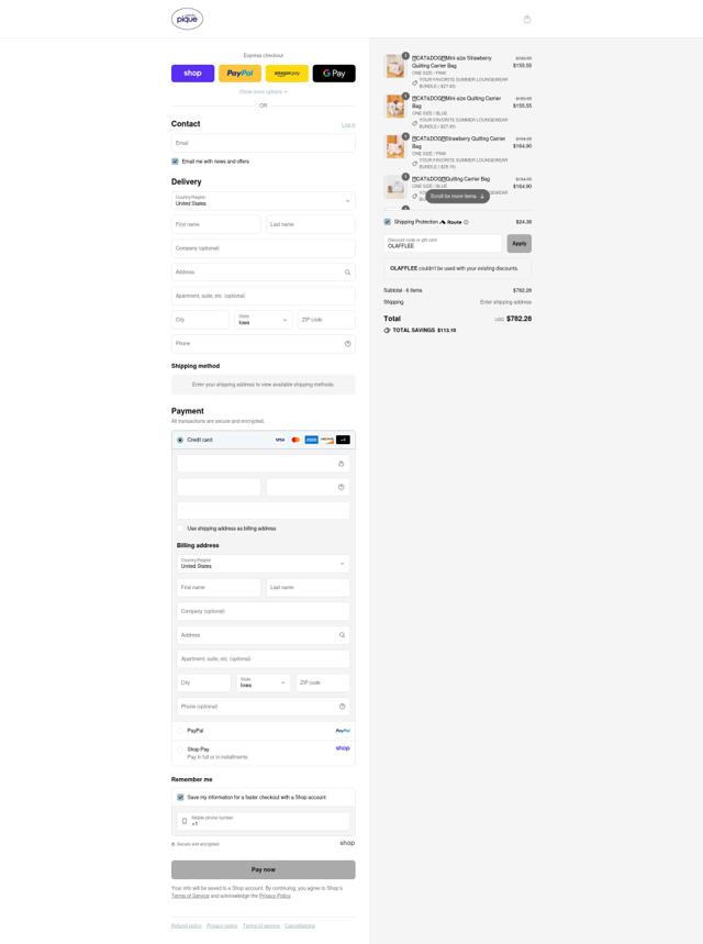 Gelato Pique checkout page showing Gelato Pique discount code box | Screenshot taken by SimplyCodes community member on Sep 6, 2025