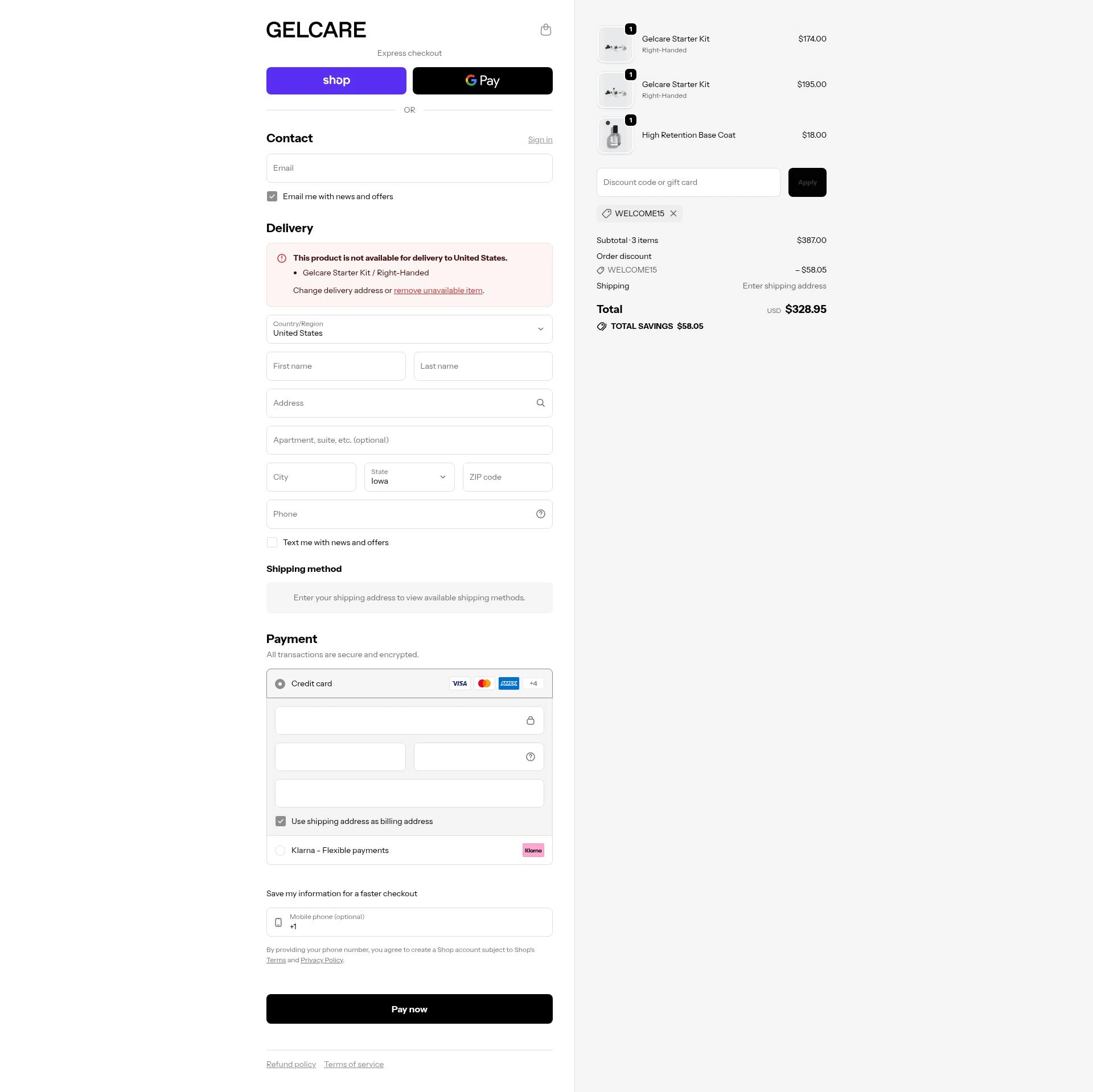 Gelcare checkout page showing Gelcare promo code box | Screenshot taken by SimplyCodes community member on Feb 18, 2026