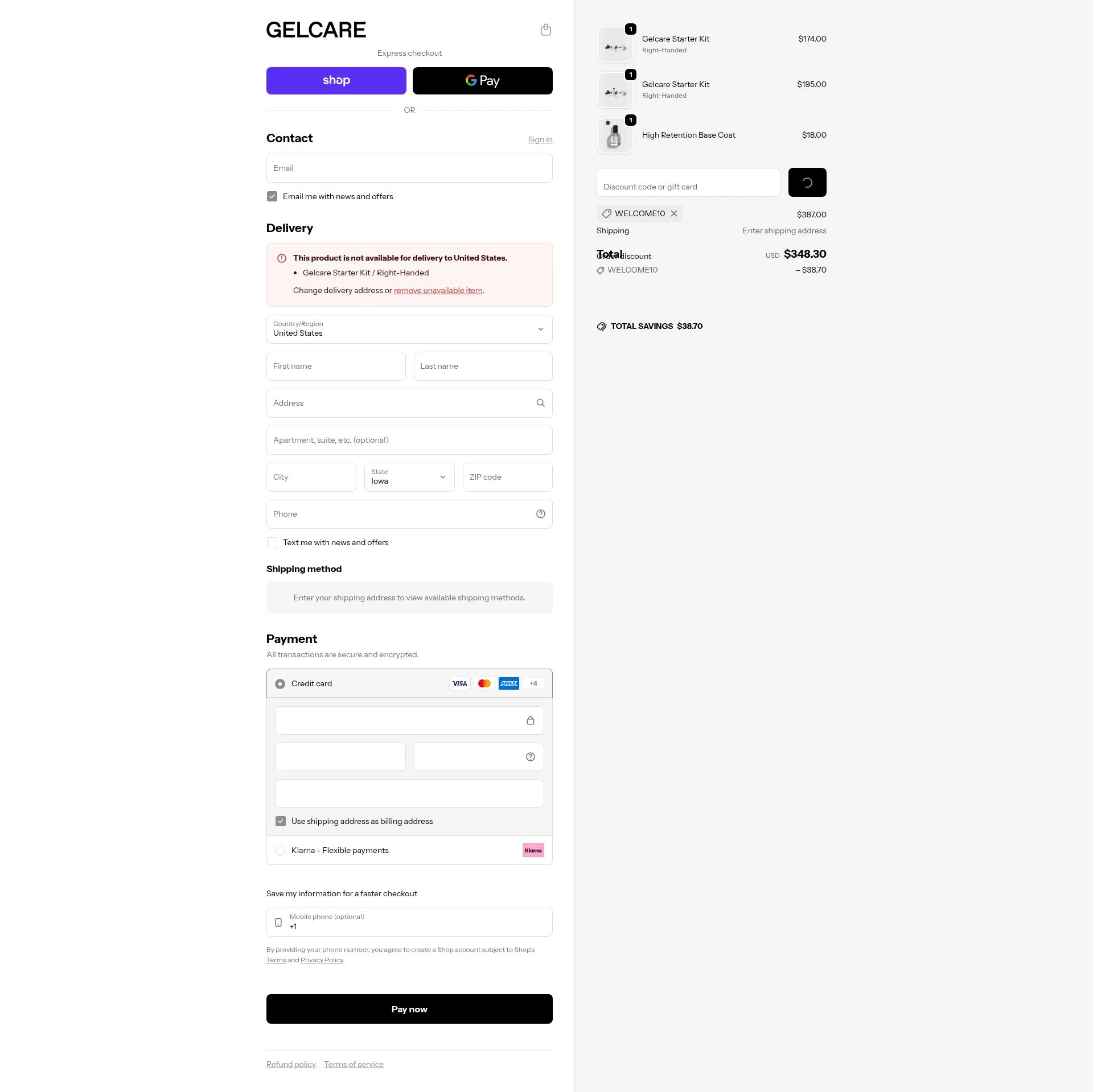 Gelcare checkout page showing Gelcare promo code box | Screenshot taken by SimplyCodes community member on Feb 13, 2026