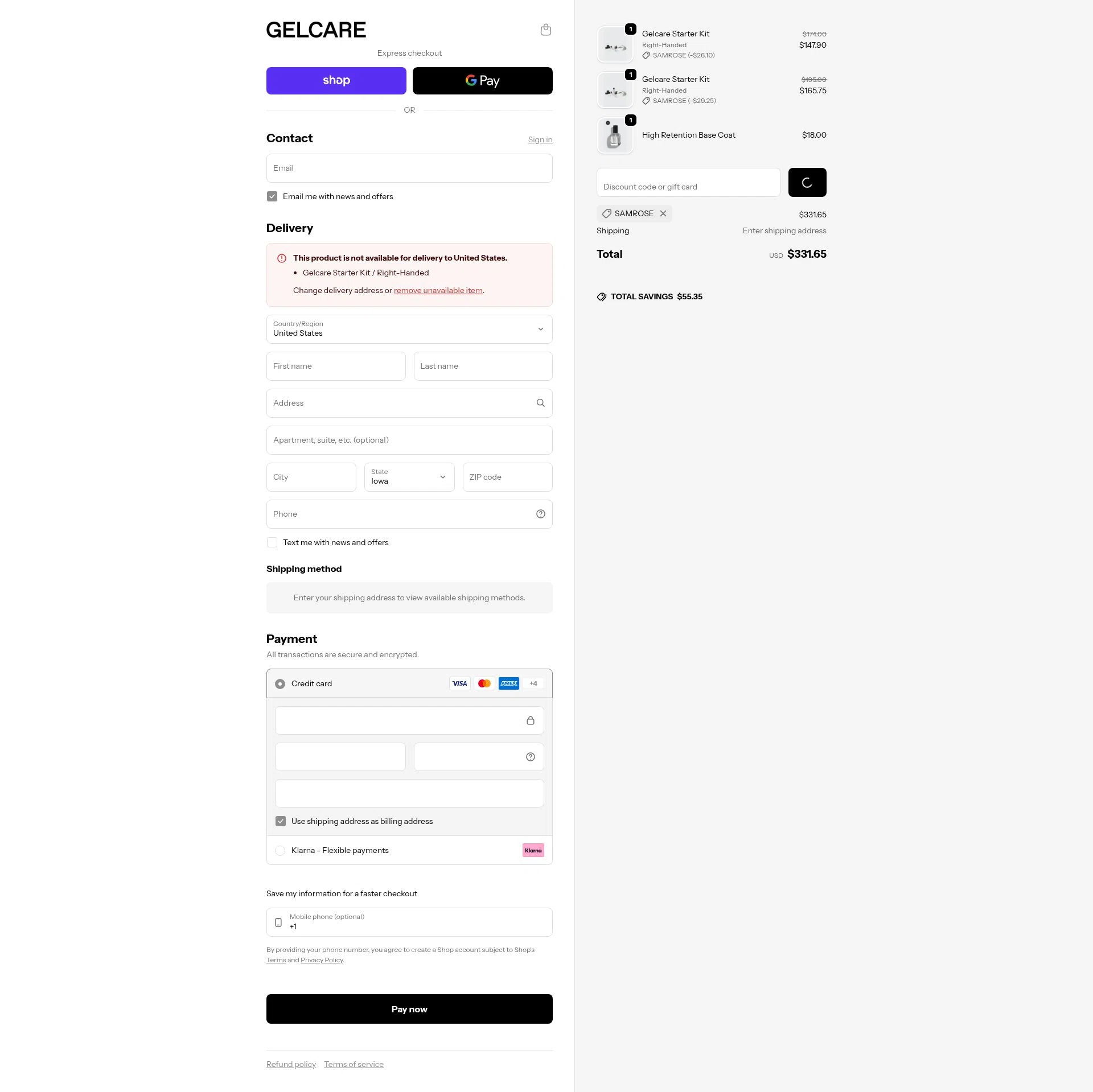 Gelcare checkout page showing Gelcare promo code box | Screenshot taken by SimplyCodes community member on Feb 18, 2026