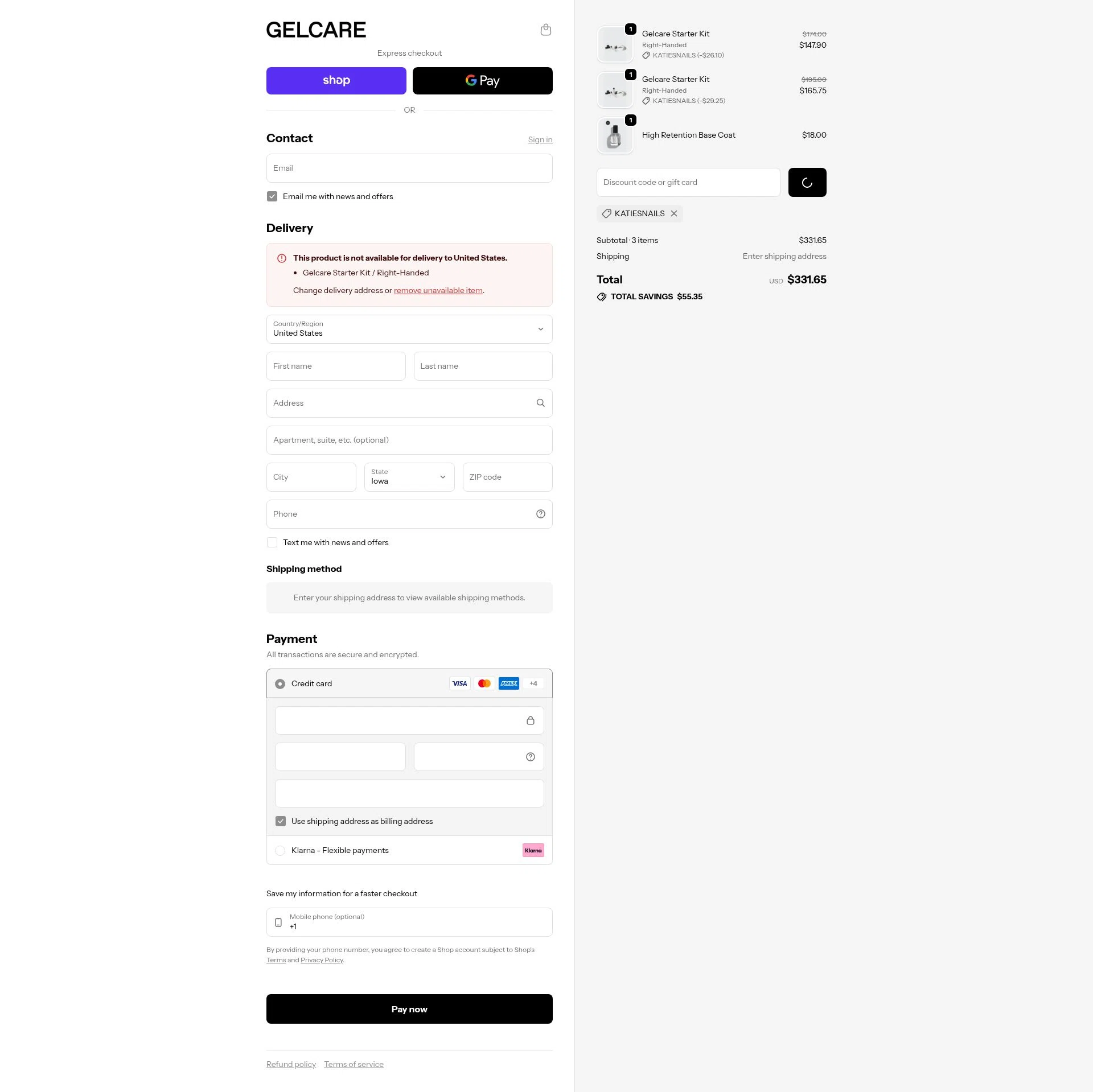 Gelcare checkout page showing Gelcare promo code box | Screenshot taken by SimplyCodes community member on Feb 18, 2026