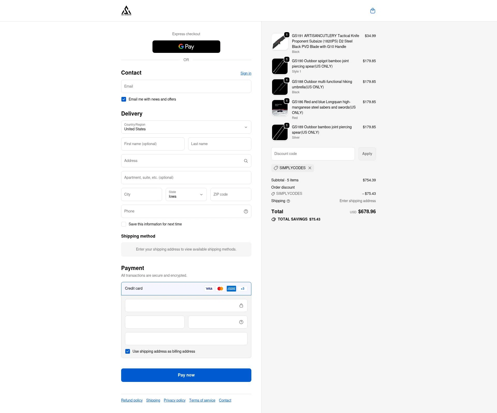 GELSHADOW checkout page showing GELSHADOW discount code box | Screenshot taken by SimplyCodes community member on Feb 1, 2026