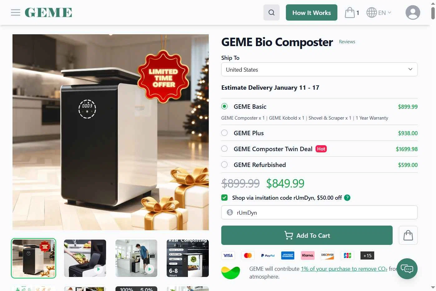 GEME checkout page showing GEME promo code box | Screenshot taken by SimplyCodes community member on Jan 9, 2026
