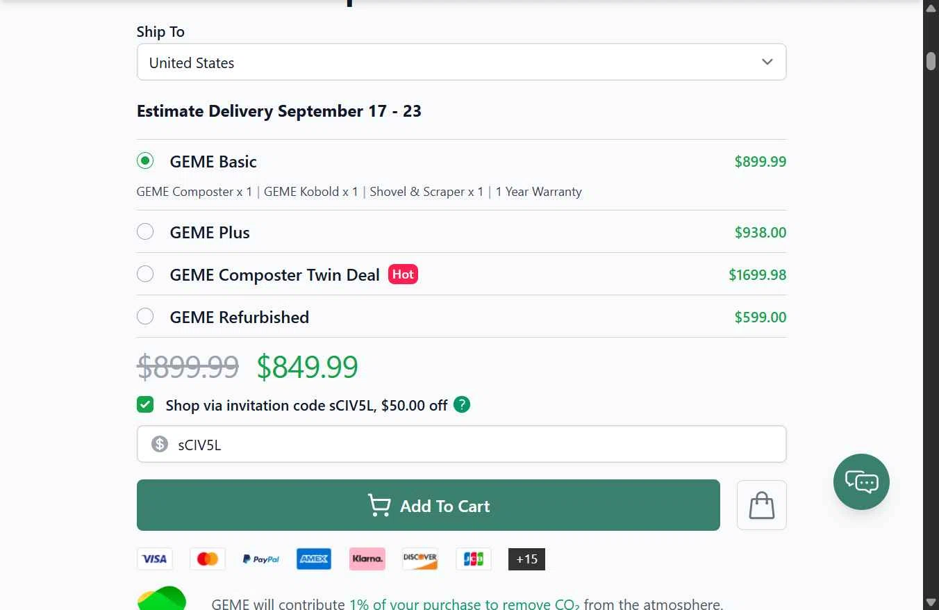 GEME checkout page showing GEME promo code box | Screenshot taken by SimplyCodes community member on Sep 15, 2025