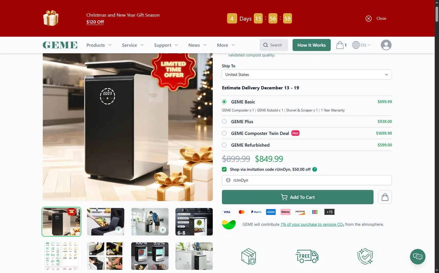 GEME checkout page showing GEME promo code box | Screenshot taken by SimplyCodes community member on Dec 11, 2025