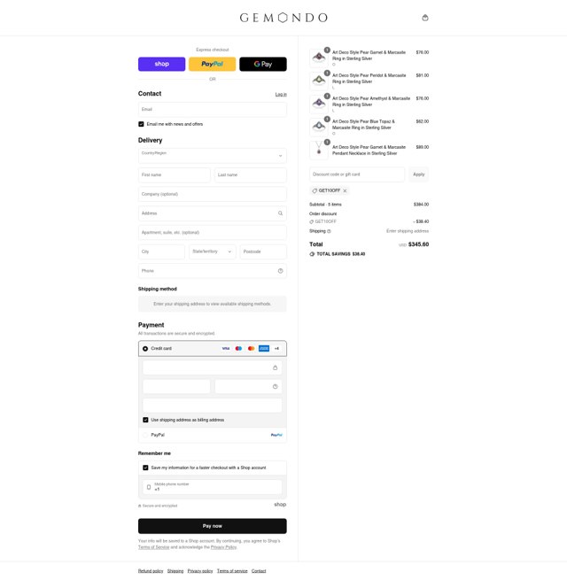 Gemondo checkout page showing Gemondo discount code box | Screenshot taken by SimplyCodes community member on Sep 4, 2025