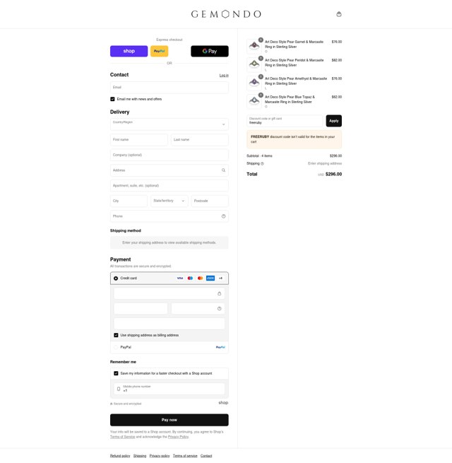 Gemondo checkout page showing Gemondo discount code box | Screenshot taken by SimplyCodes community member on Aug 31, 2025