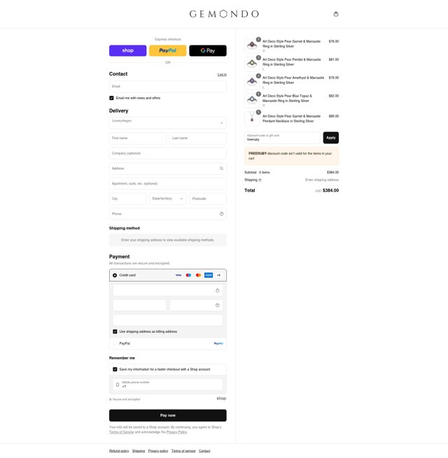 Gemondo checkout page showing Gemondo discount code box | Screenshot taken by SimplyCodes community member on Sep 4, 2025