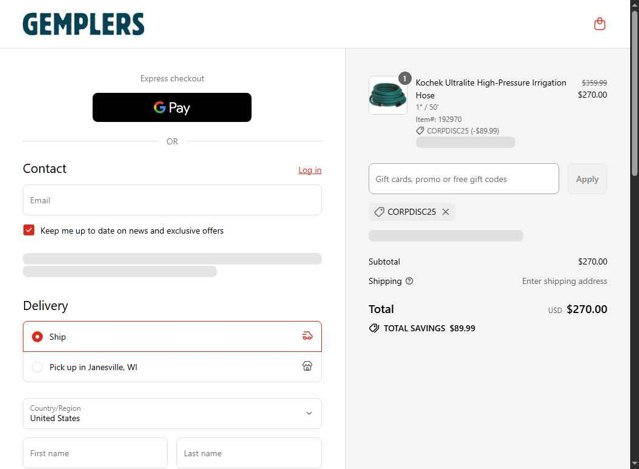 Gempler's checkout page showing Gempler's promo code box | Screenshot taken by SimplyCodes community member on Sep 6, 2025
