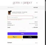 Gems and Juniper coupon verification screenshot