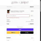 Gems and Juniper coupon verification screenshot