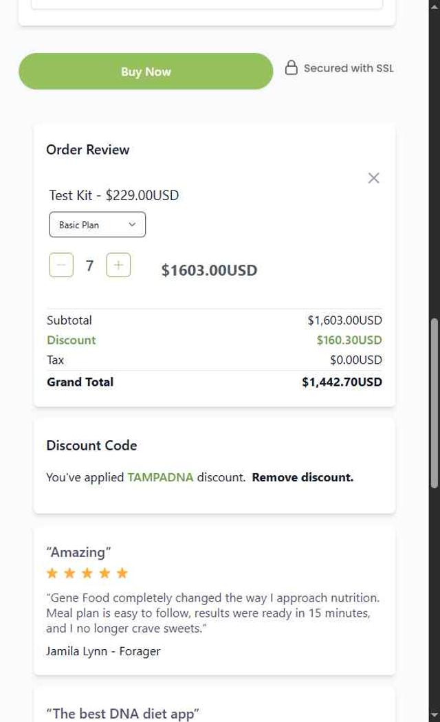 GeneFood checkout page showing GeneFood discount code box | Screenshot taken by SimplyCodes community member on Aug 22, 2025