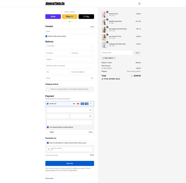 General Pants Co. checkout page showing General Pants Co. promo code box | Screenshot taken by SimplyCodes community member on Sep 4, 2025