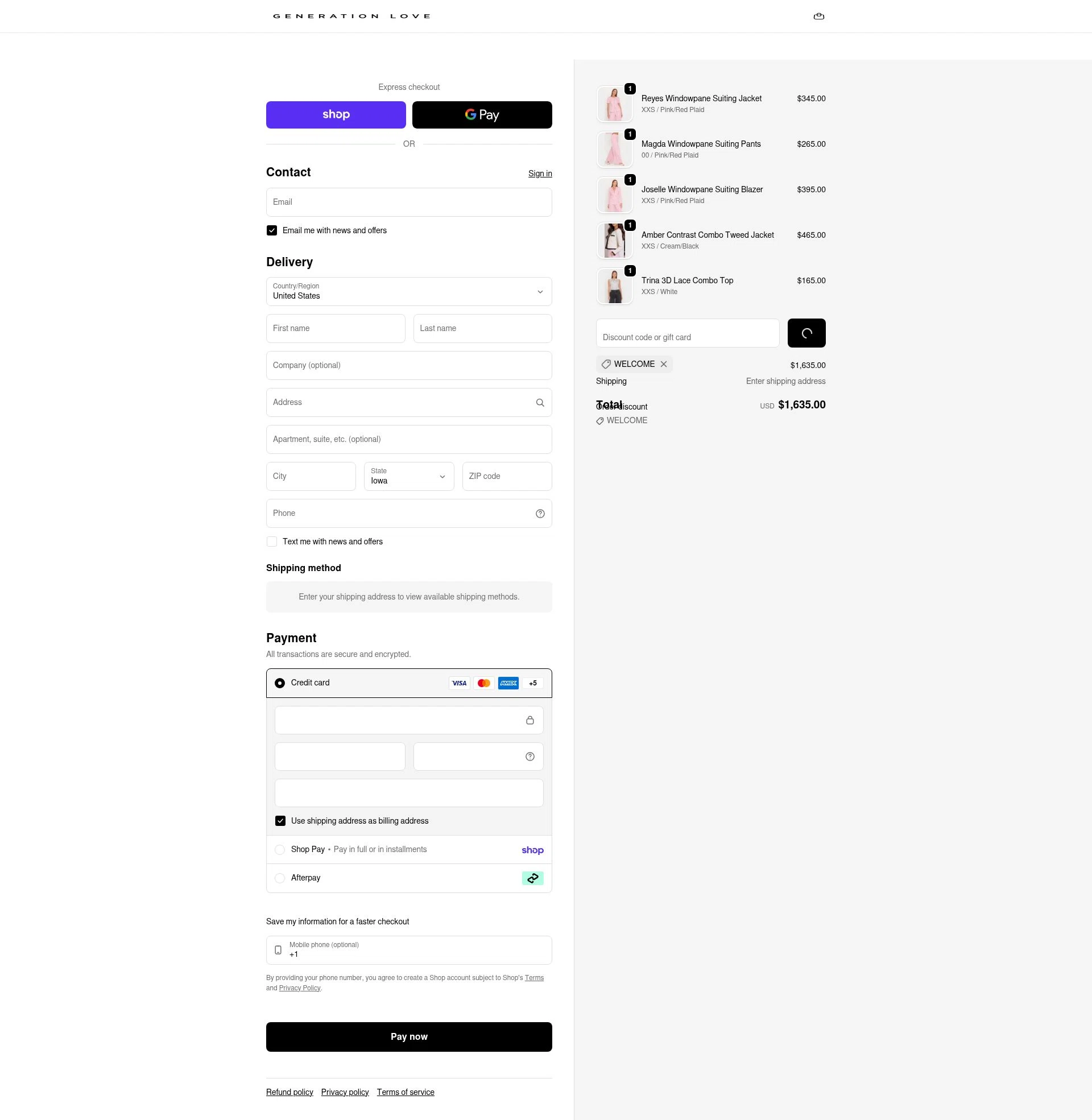 Generation Love Clothing checkout page showing Generation Love Clothing promo code box | Screenshot taken by SimplyCodes community member on Feb 18, 2026