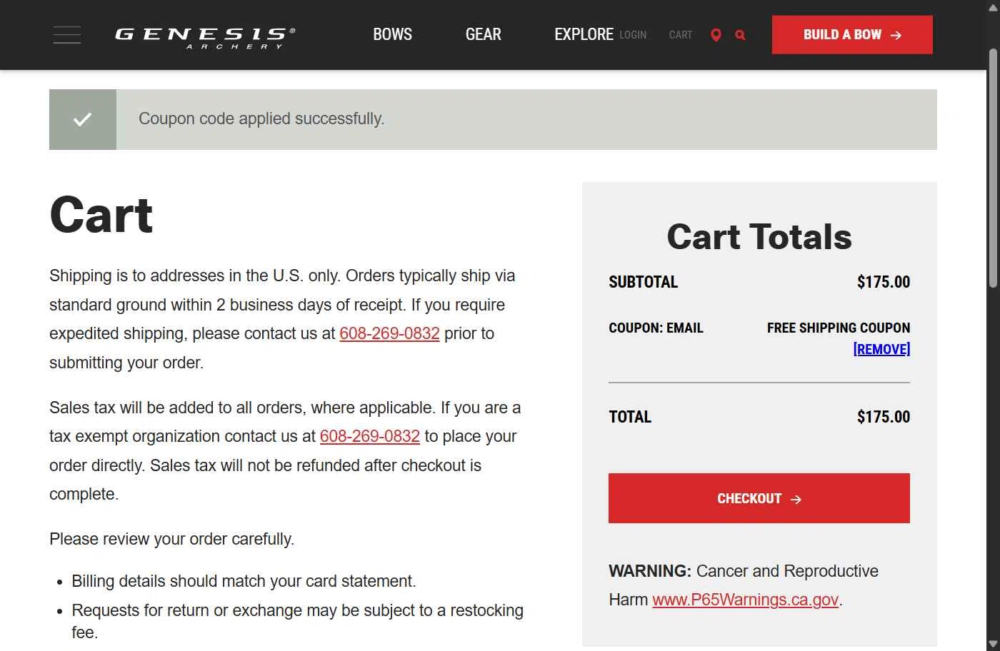 Genesis Archery checkout page showing Genesis Archery coupon code box | Screenshot taken by SimplyCodes community member on Jan 24, 2026