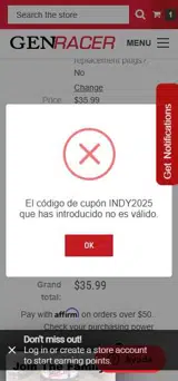 INDY2025 coupon verification screenshot